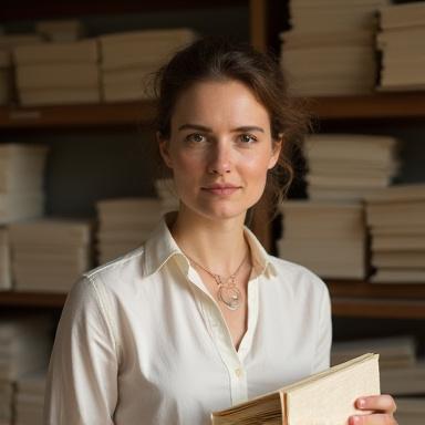 Portrait d'Élodie, une papetière, manipulant des feuilles de papier texturé et des encres fines.